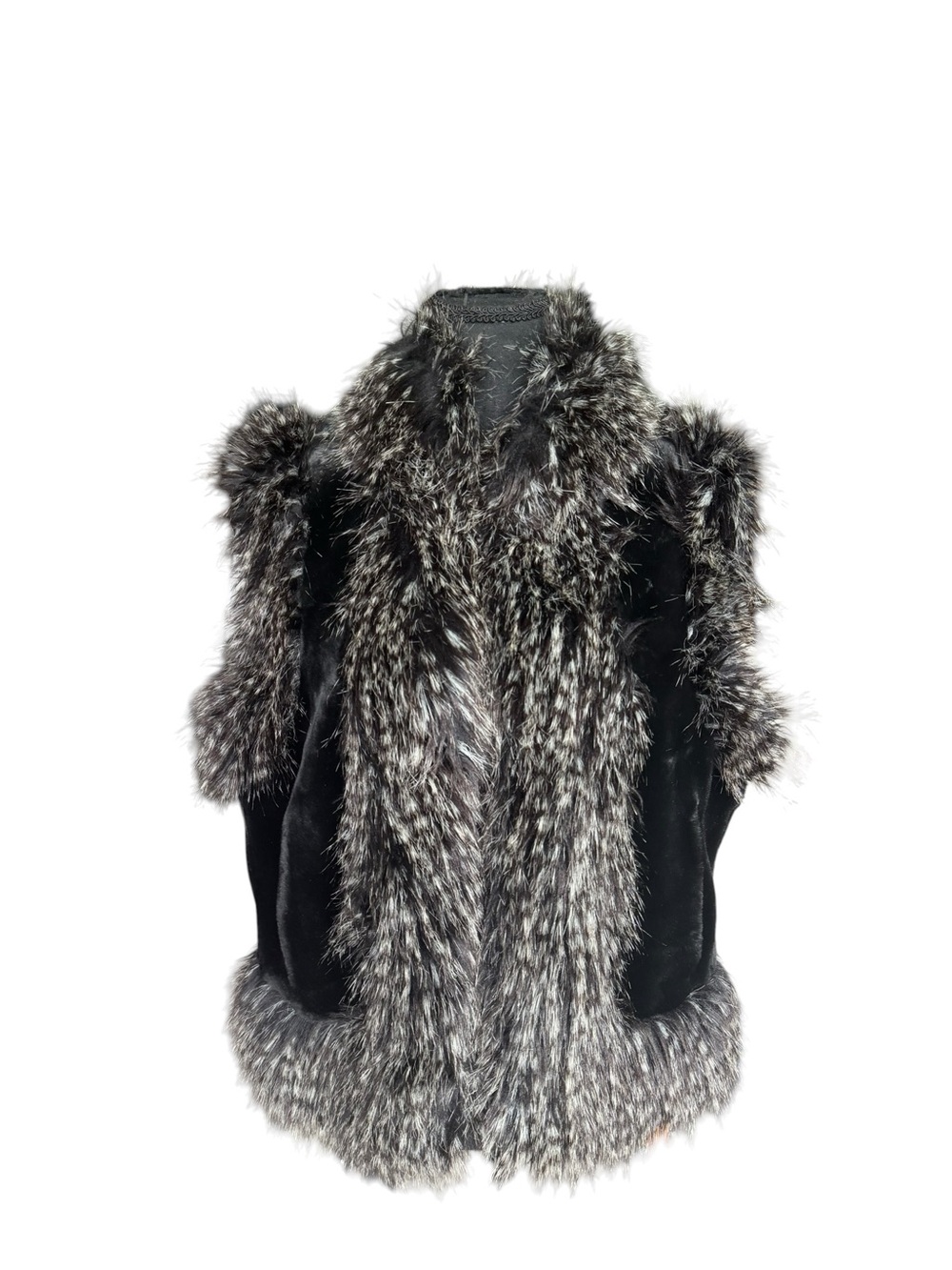 Outdoor Edition Parkhurst Faux Fur Vest Black Silver Glam Mob Wife Y2K L/G